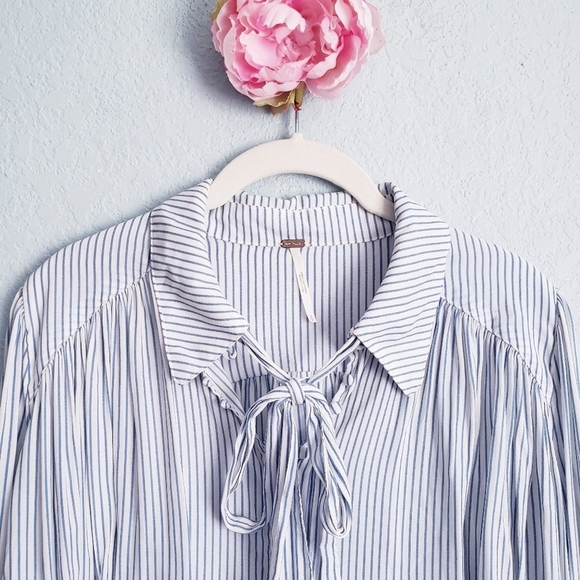 Free People Striped Modern Muse Neck Tie Blouse - Picture 3 of 7